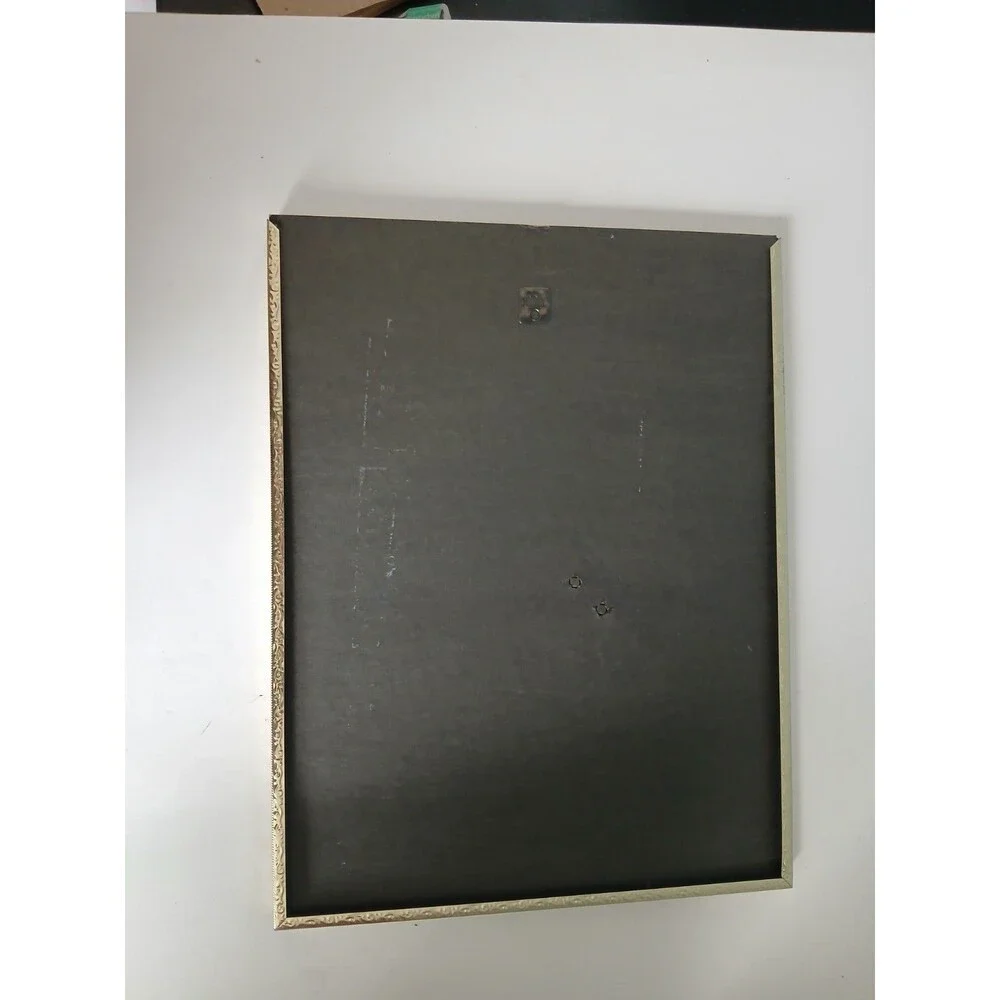 Large 10x13 MCM Brass-Colored Embossed Metal Vintage Picture Frame w glass